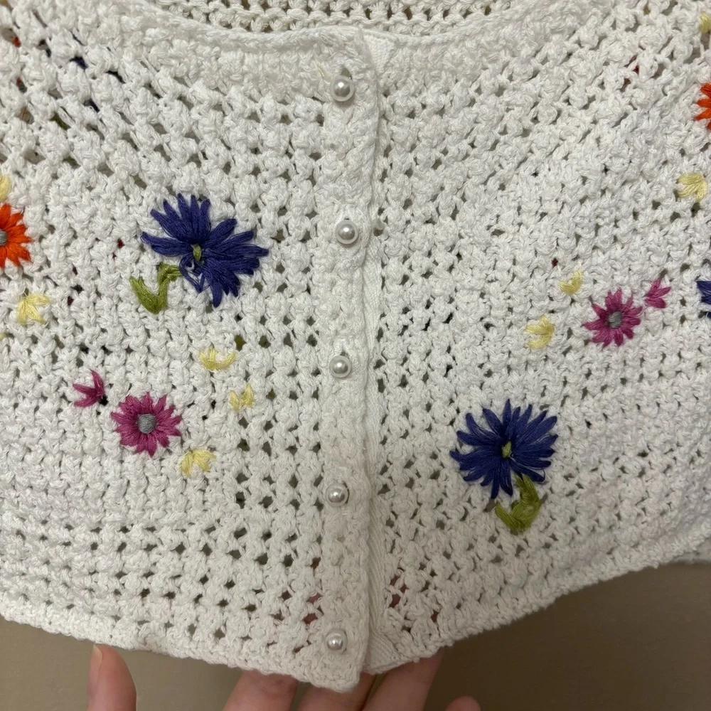 Free People Wildflowers Crochet Tank Crop Top White Floral Flowers Size XL